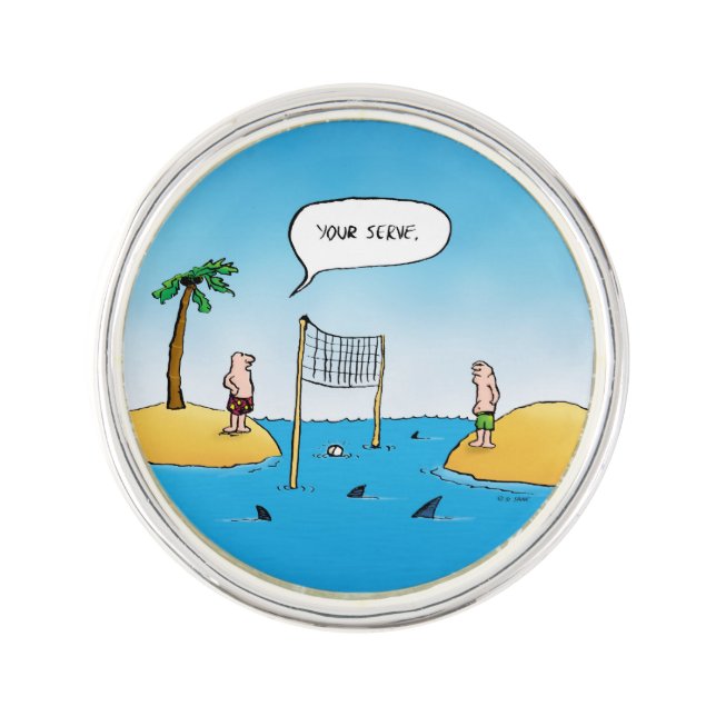 Shark Volleyball Funny Cartoon Lapel Pin (Front)