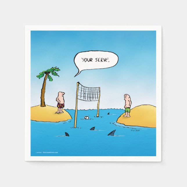 Shark Volleyball Funny Cartoon Paper Napkins (Front)