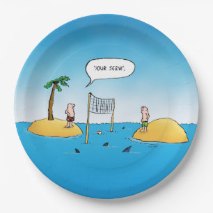 Shark Volleyball Funny Cartoon Paper Plates