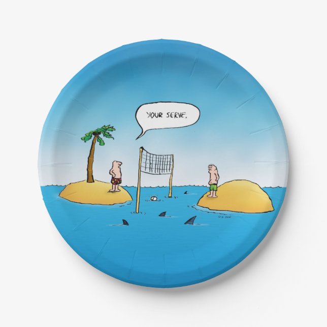 Shark Volleyball Funny Cartoon Paper Plates (Front)