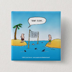 Shark Volleyball Funny Cartoon Pinback Button