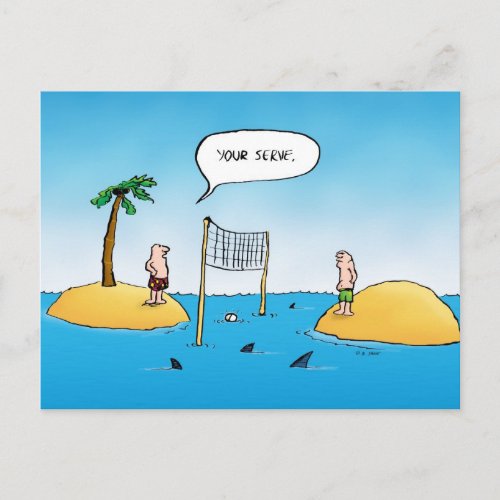 Shark Volleyball Funny Cartoon Postcard