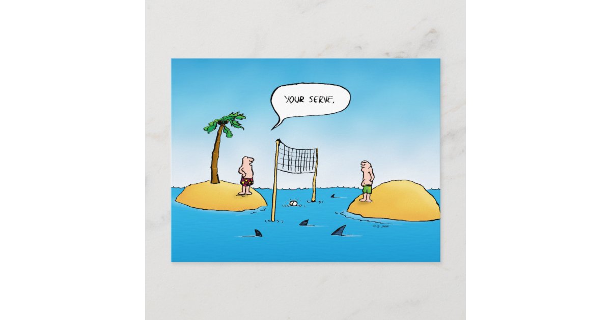 Shark Volleyball Funny Cartoon Postcard | Zazzle