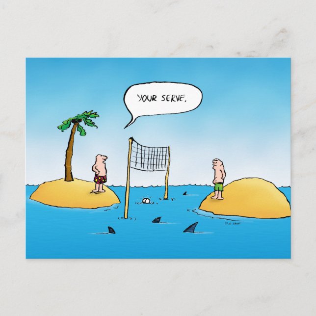 Shark Volleyball Funny Cartoon Postcard (Front)