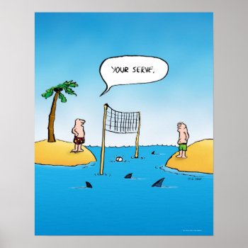 Shark Volleyball Funny Cartoon Poster by BastardCard at Zazzle