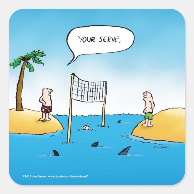 Shark Volleyball Funny Cartoon Square Sticker (Front)