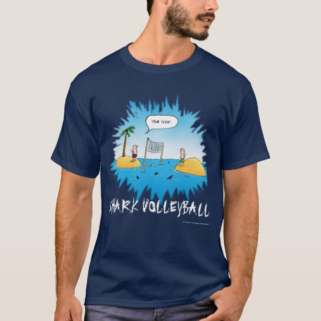 Shark Volleyball Funny Cartoon T-Shirt (Front)
