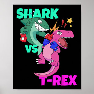 Shark Vs Dinosaur T Rex Boxing Gloves For Kids Boy Poster