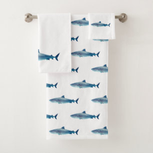 Shark Watercolor Painting Pattern Bath Towel Set