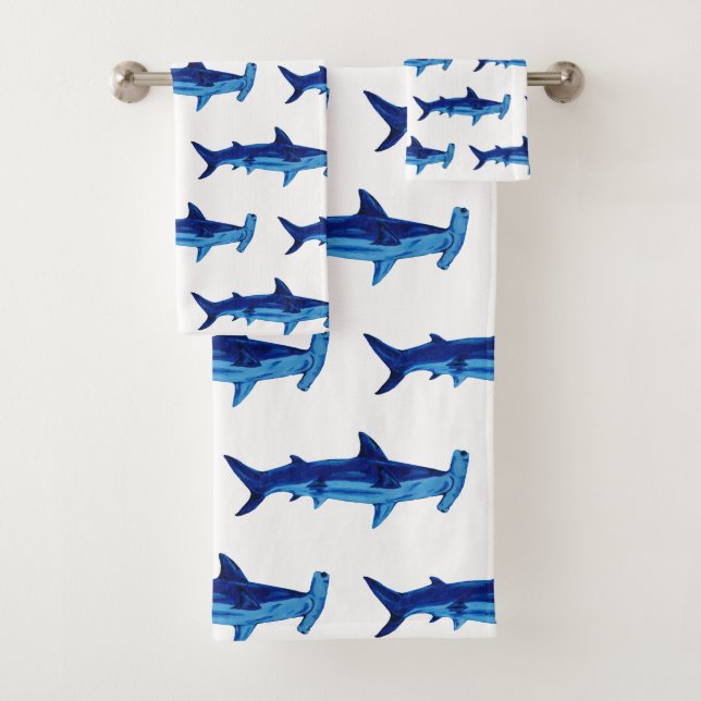 Shark Watercolor Painting Pattern Bath Towel Set (Insitu)