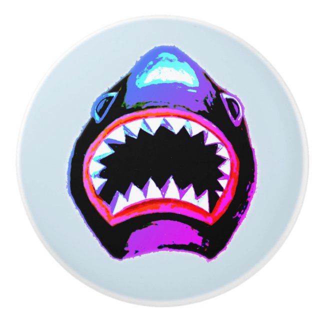Shark Watercolor Pink Purple Illustration Ceramic Knob (Front)
