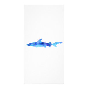 Shark Watercolor Silhouette Dye Teal Blue Aqua Card