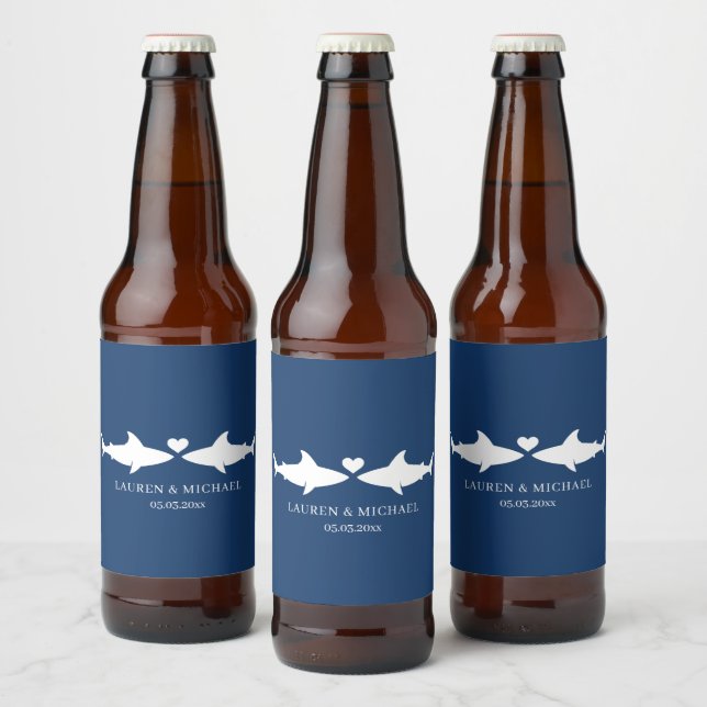 Shark Wedding With Names  Beer Bottle Label (Bottles)
