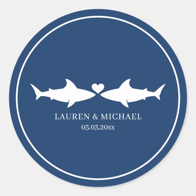 Shark Wedding With Names Oval Sticker (Front)