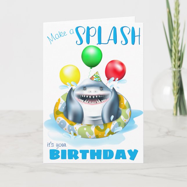 Shark Whimsical Kids Birthday Card (Front)