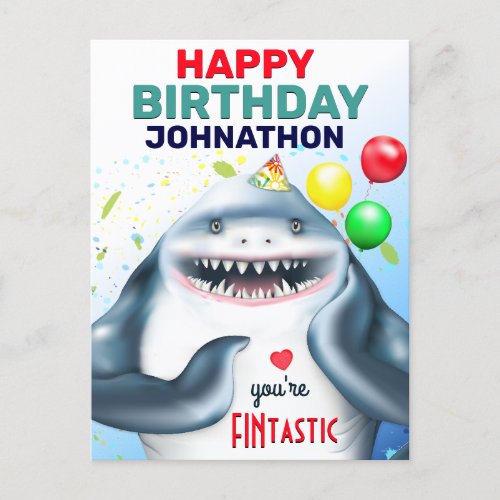 Shark Whimsical Kids Birthday Postcard