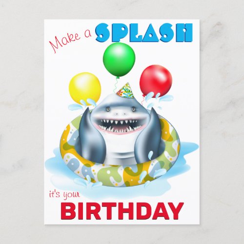 Shark Whimsical Kids Birthday Postcard