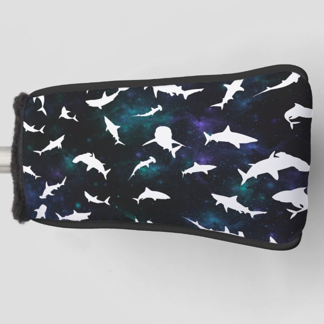Shark white shadow on Dark galaxy Space Golf Head Cover (Front)