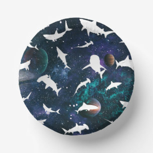 Shark white shadow on Dark galaxy Space Paper Bowls