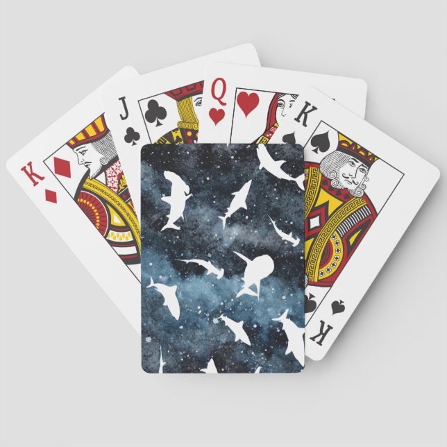 Shark white shadow on Dark galaxy Space Poker Cards (Back)