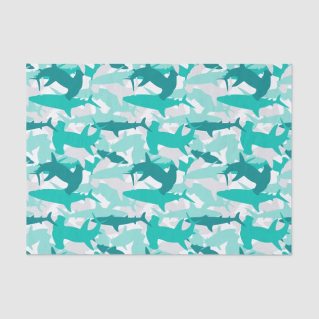 Shark White & Teal Camouflage Pattern Tissue Paper (Front)