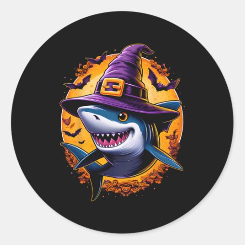 Shark Witch Funny Halloween Men Women Kids  Classic Round Sticker