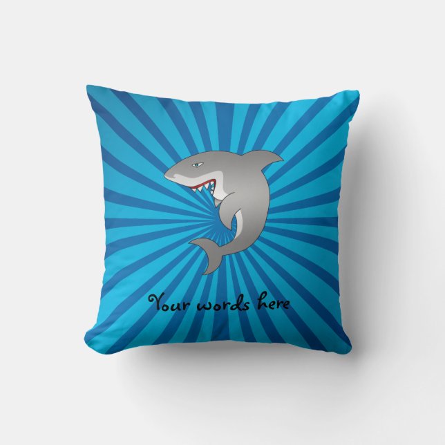 Shark with blue sunburst throw pillow (Front)