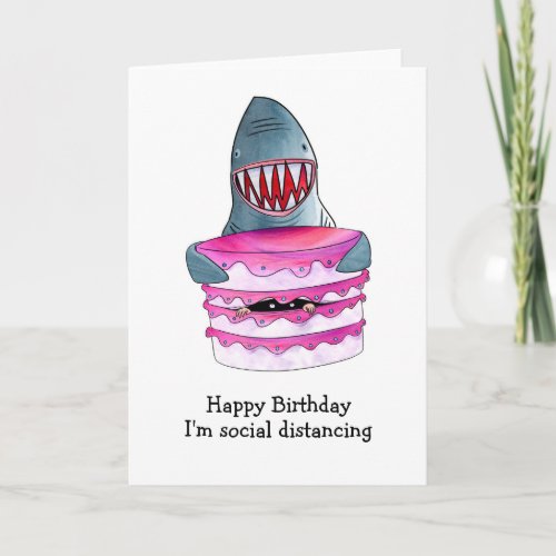 Shark with cake birthday card