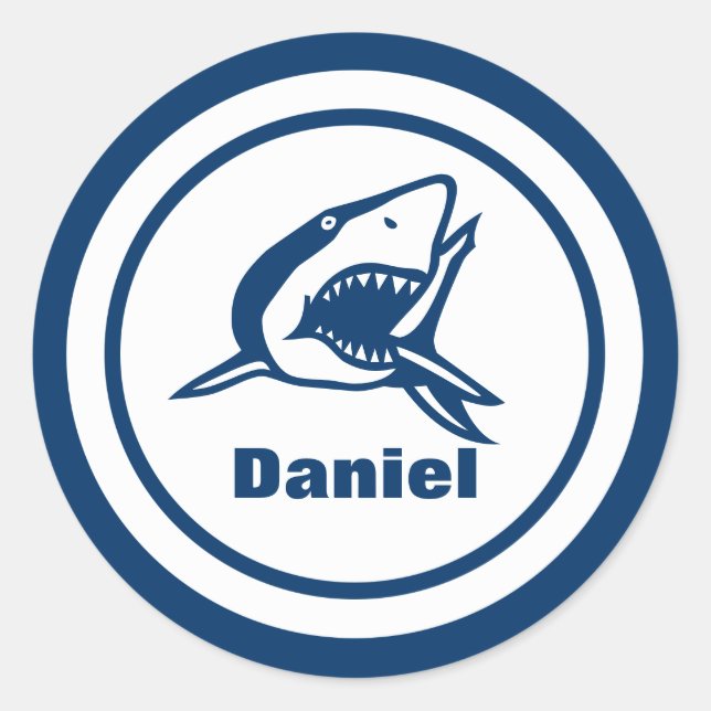 Shark with Name Classic Round Sticker (Front)