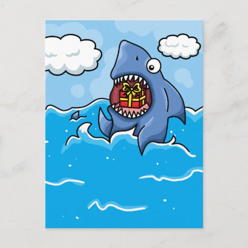 Shark with Present Postcard