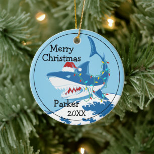 Shark With Santa Hat Custom Ornament