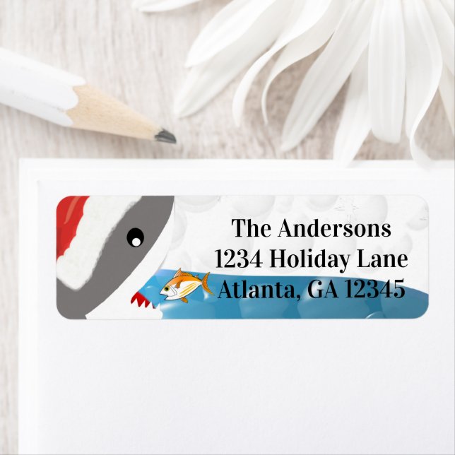 Shark With Santa Hat Fish Christmas Return Address Label (Insitu)