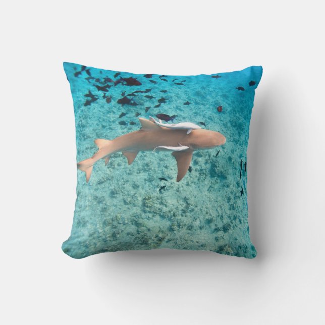 Shark with shark-babies throw pillow (Front)