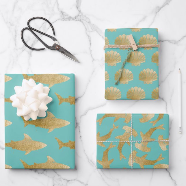 Shark Wrapping Paper Flat Sheet Set of 3 (Front)