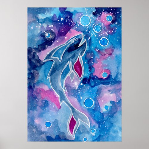 Shark Zodiac Watercolor Poster
