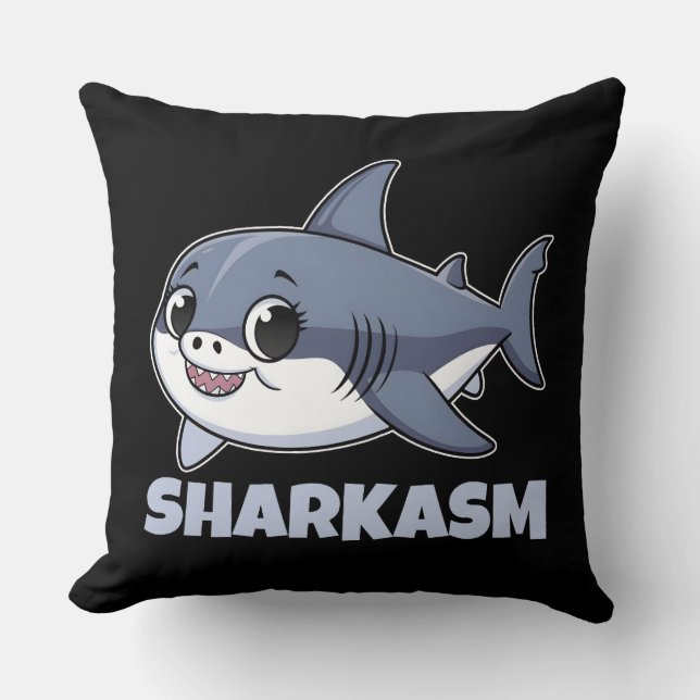 Sharkasm with Porbeagle Shark Baby Funny Pun Throw Pillow (Front)