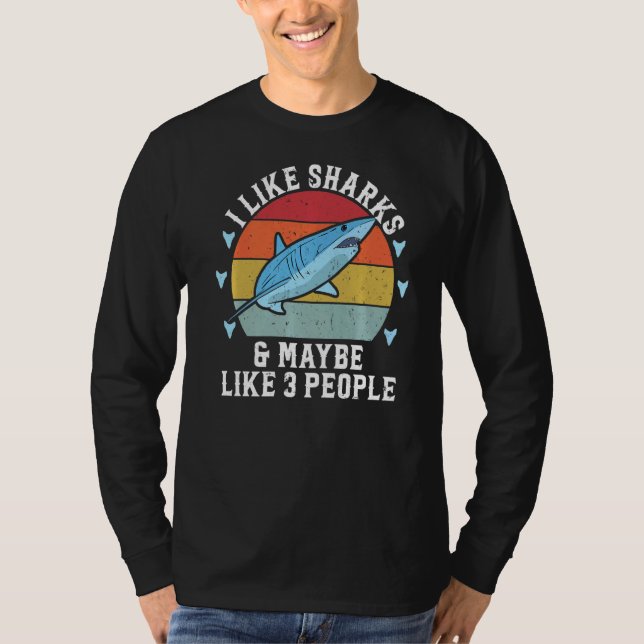 Sharks And 3 People Outdoor Fishing Traveling Ocea T-Shirt (Front)