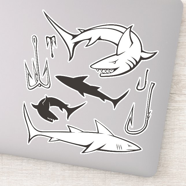 Sharks and Hooks Icon Set Sticker (Detail)