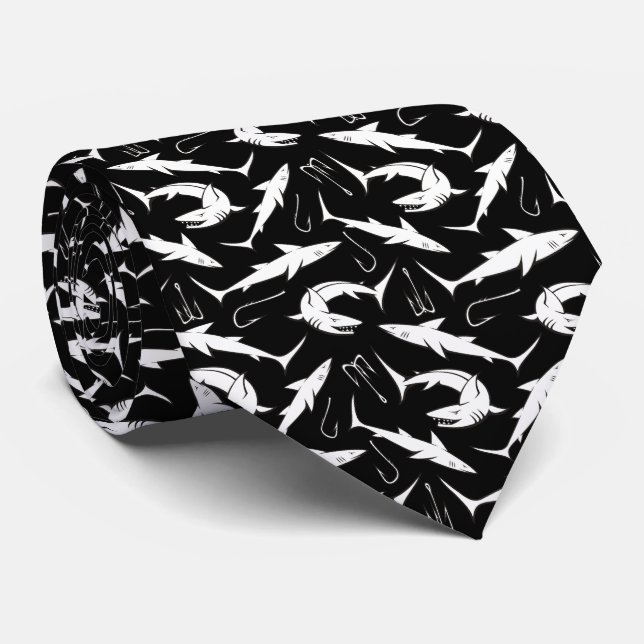 Sharks and Hooks Pattern Neck Tie (Rolled)