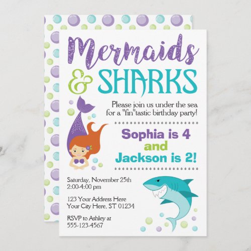 Sharks and Mermaids Birthday Invitation