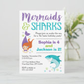 Sharks and Mermaids Birthday Invitation (Standing Front)