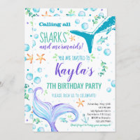 Sharks and Mermaids Birthday Party Invitation