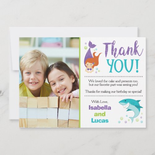 Sharks and Mermaids Birthday Thank You Card
