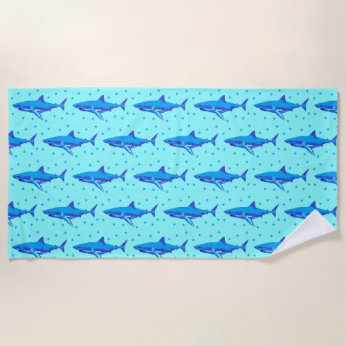 Sharks and stars beach towel