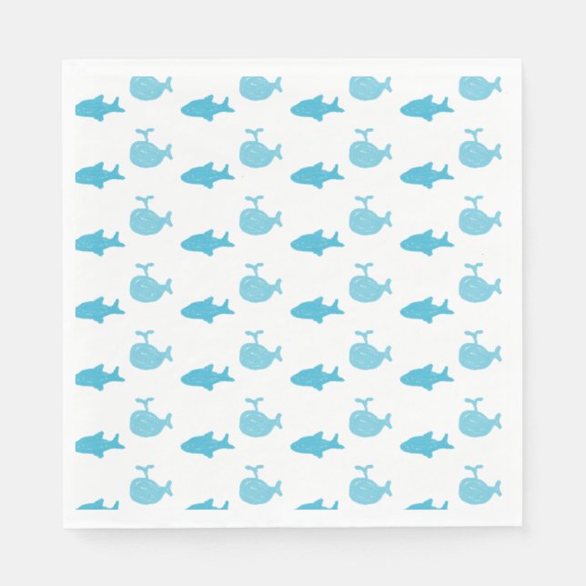 Sharks and Whales Blue Boy's Baby Shower Napkins (Front)