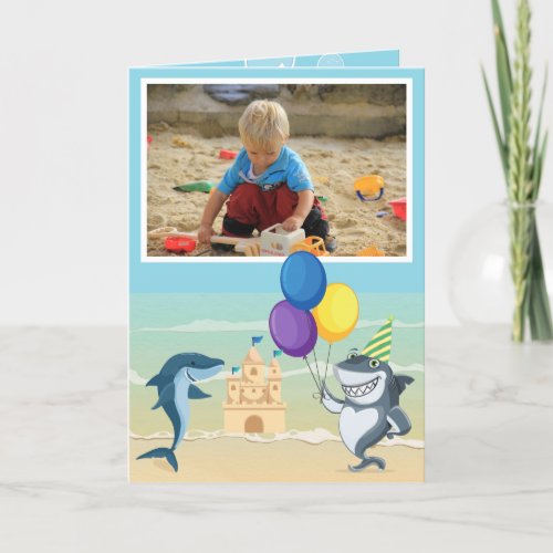 Sharks at the Beach Summer Fun Birthday Party Card