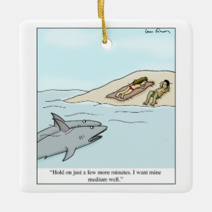 Sharks Beach Tanning Sunbathing Cartoon Ceramic Ornament
