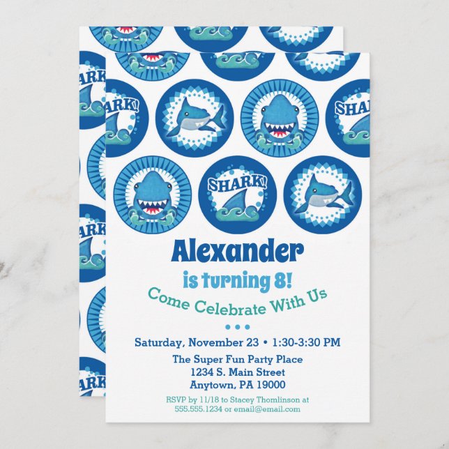 Sharks Birthday Invitation Boys Shark Party (Front/Back)