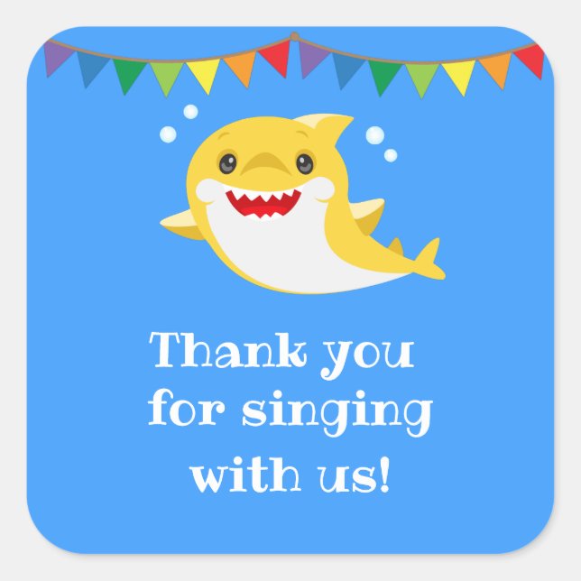 Sharks Blue Ocean Birthday Favor Square Sticker (Front)