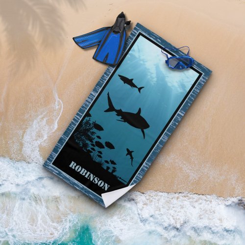 Sharks Blue Sea Beach Towel